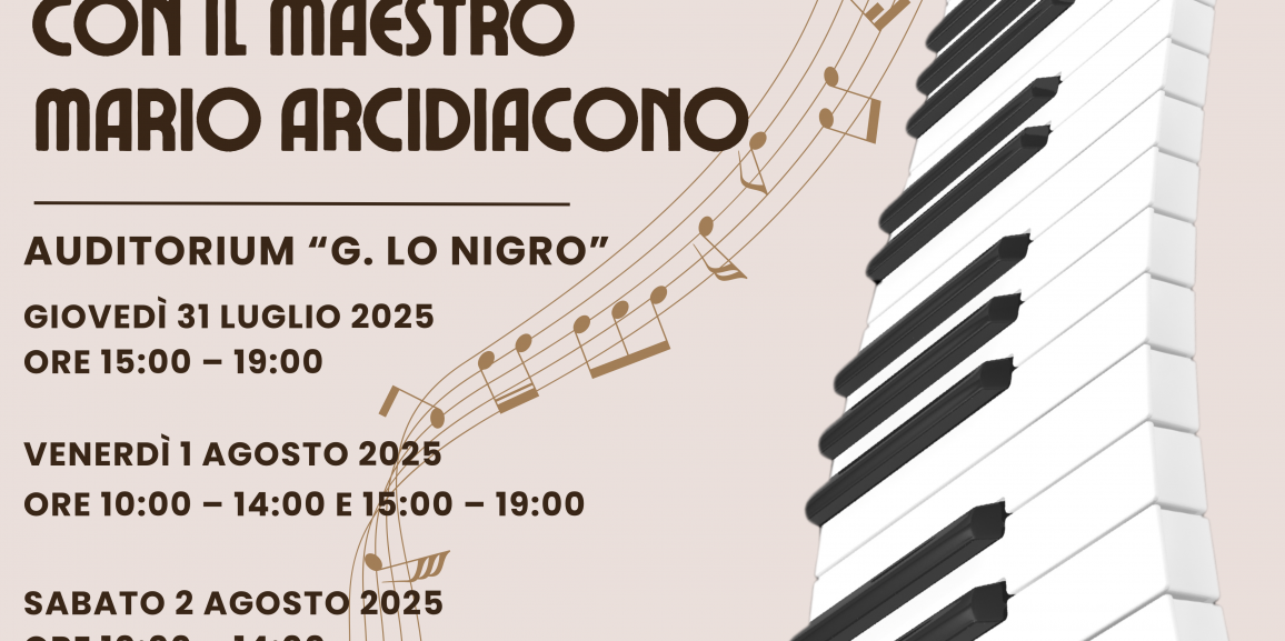 Masterclass di Pianoforte dal 31 luglio al 2 agosto 2025